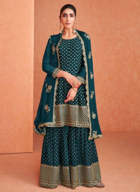 Teal Green Colour GRAMO COLOR SPECIAL 3 Heavy Wedding Wear Georgette Embroidered Salwar Suit Collection 191-E